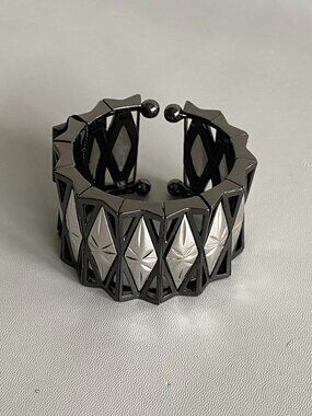 Fifth Avenue Collection NWT Black Silver Geometric Cuff Statement Bracelet